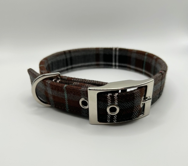 Brown And Grey Tartan Dog Collar