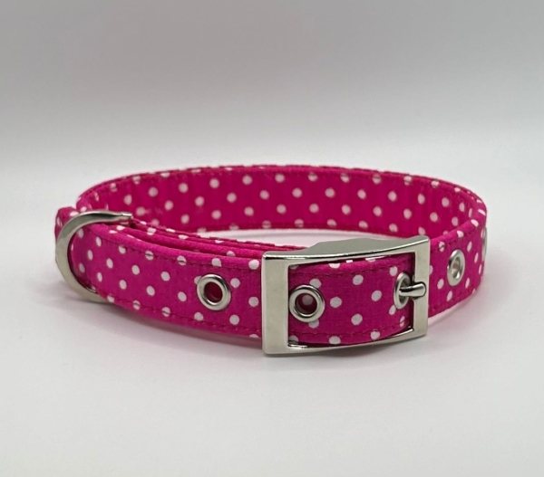 Cerise Pink With Tiny White Spots Dog Collar