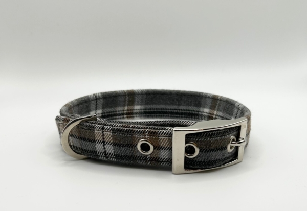 Grey And Beige Tartan Dog Collar