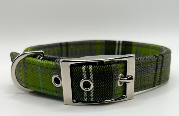 Lime Green And Grey Tartan Dog Collar