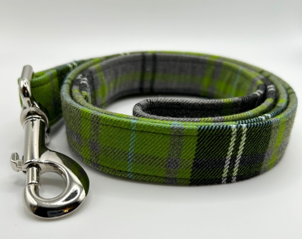 Lime Green And Grey Tartan Dog Lead