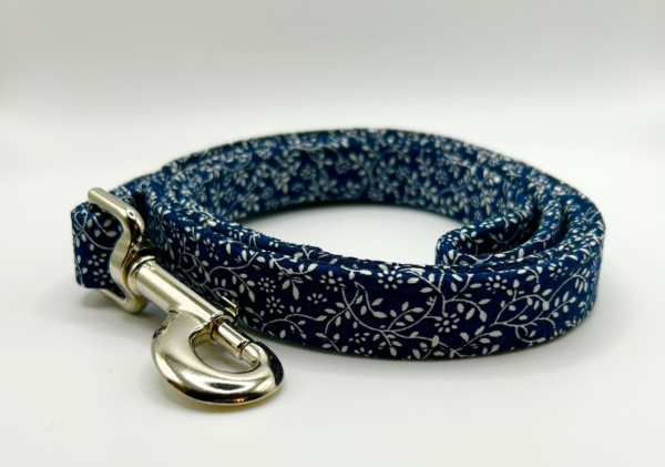 Navy Blue With White Leaves Dog Lead