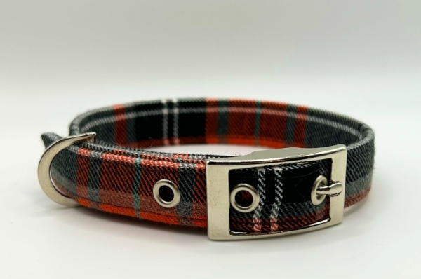 Orange And Grey Tartan Dog Collar