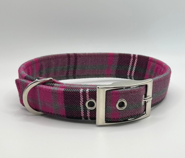 Pink And Grey Tartan Dog Collar