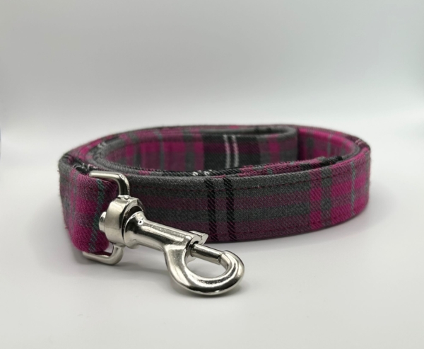 Pink And Grey Tartan Dog Lead