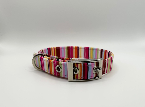 Pink And Yellow Stripe Dog Collar