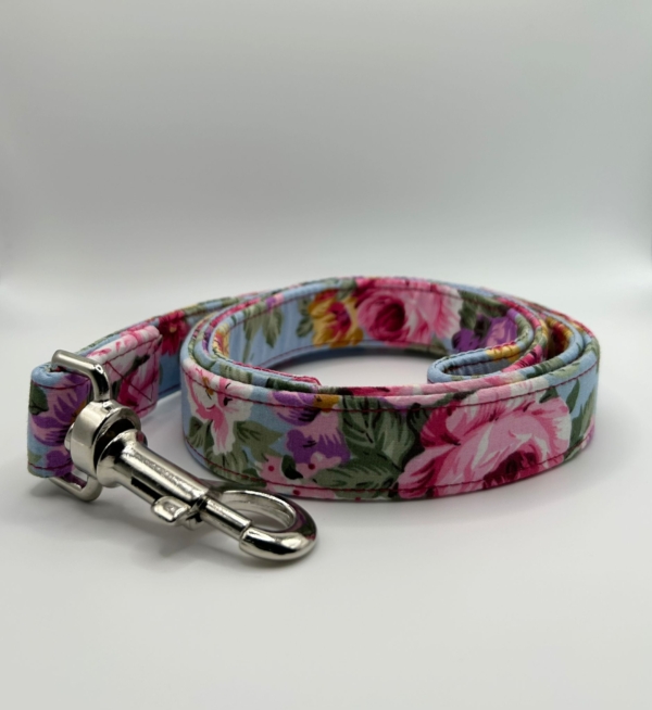 Pink Flowers On Blue Dog Lead