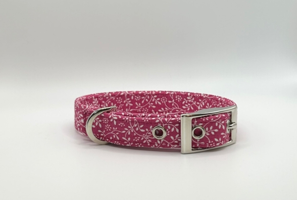 Pink With White Leaves Dog Collar