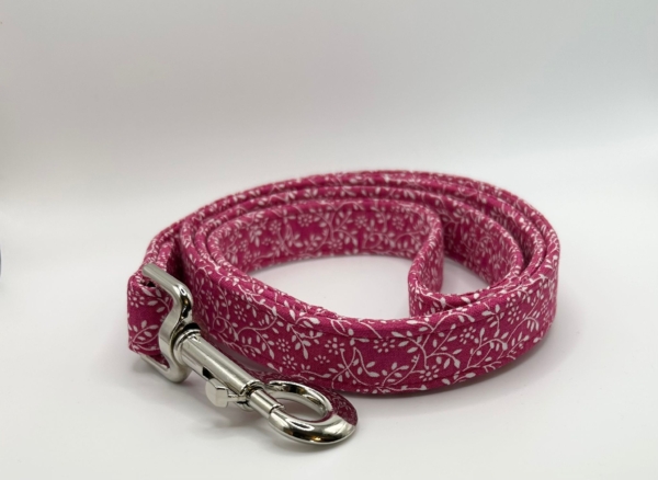 Pink With White Leaves Dog Lead