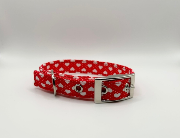 Red With White Hearts Dog Collar