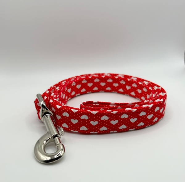 Red With White Hearts Dog Lead