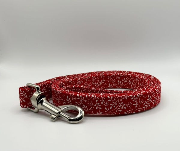 Red With White Leaves Dog Lead