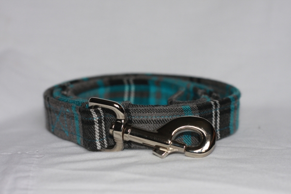 Turquoise And Grey Tartan Dog Lead