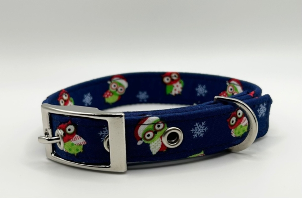 Christmas Owls On Blue Dog Collar